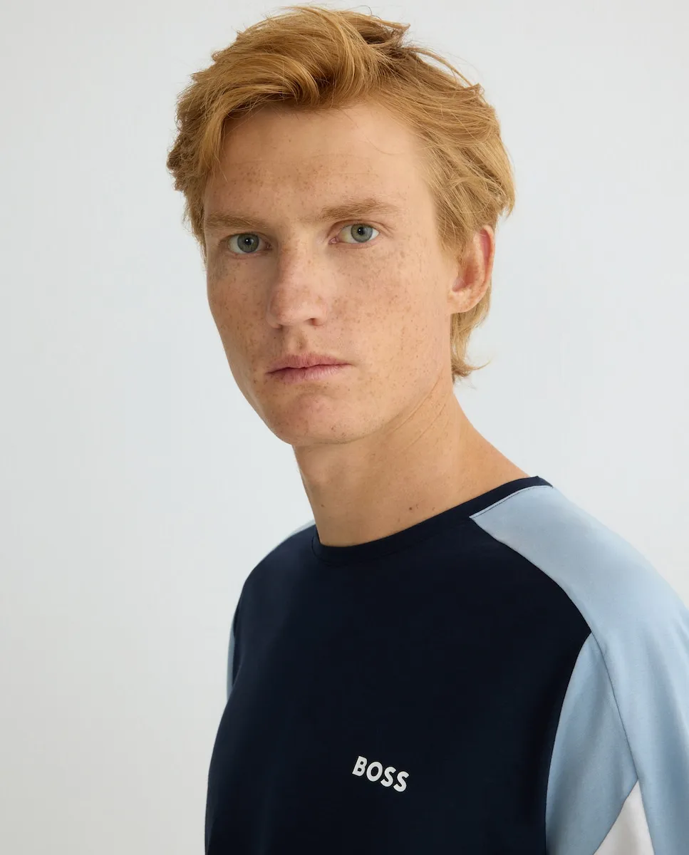 

Футболка с короткими рукавами для мужчин из хлопка и модала, пижамная Boss, синий