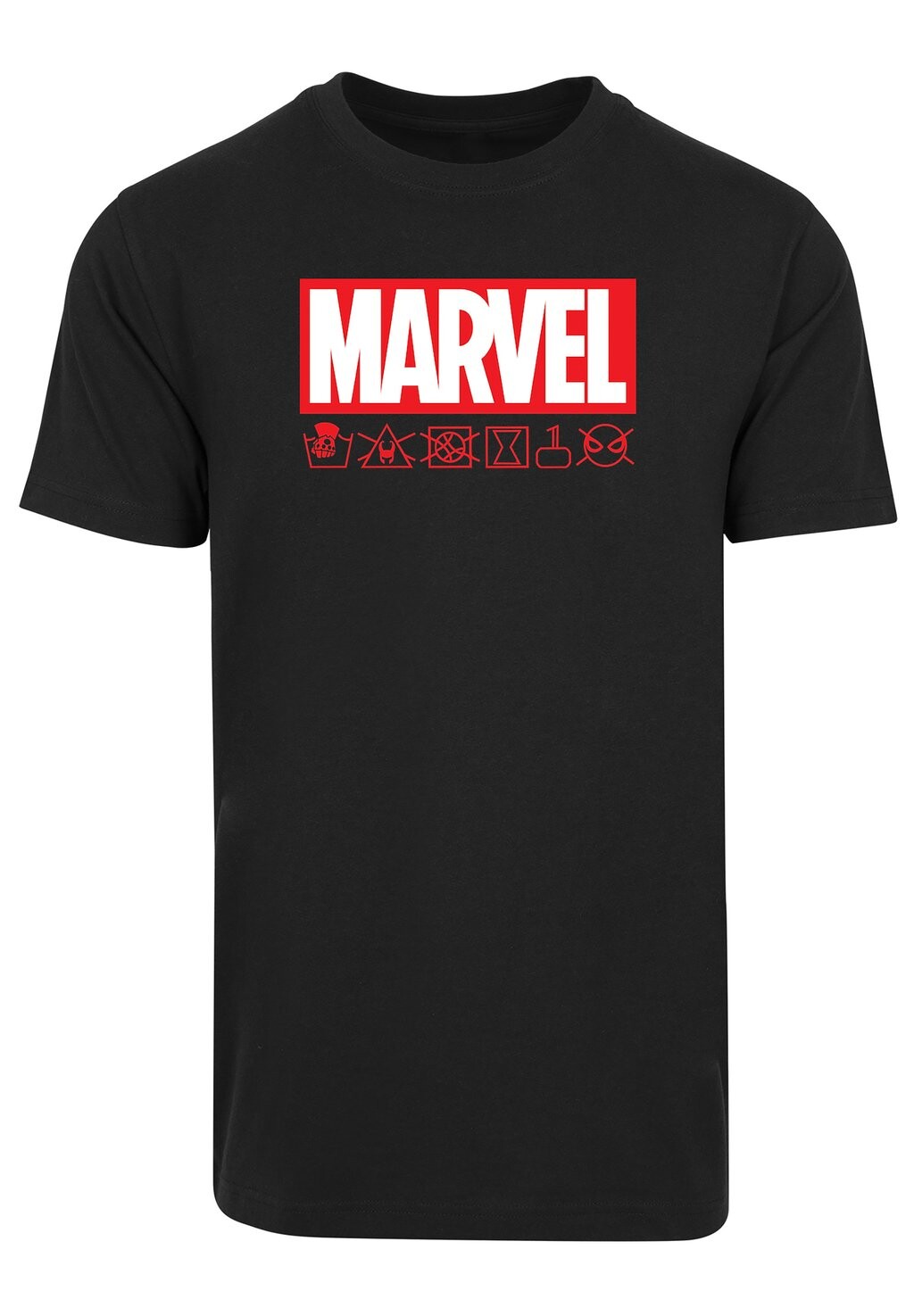 

футболка с принтом Marvel Logo Waschsymbole-Premium Superhelden Iron Man Captain America Hulk Thor Loki Punisher Man Spider-Man Fan Merch F4NT4STIC, черный