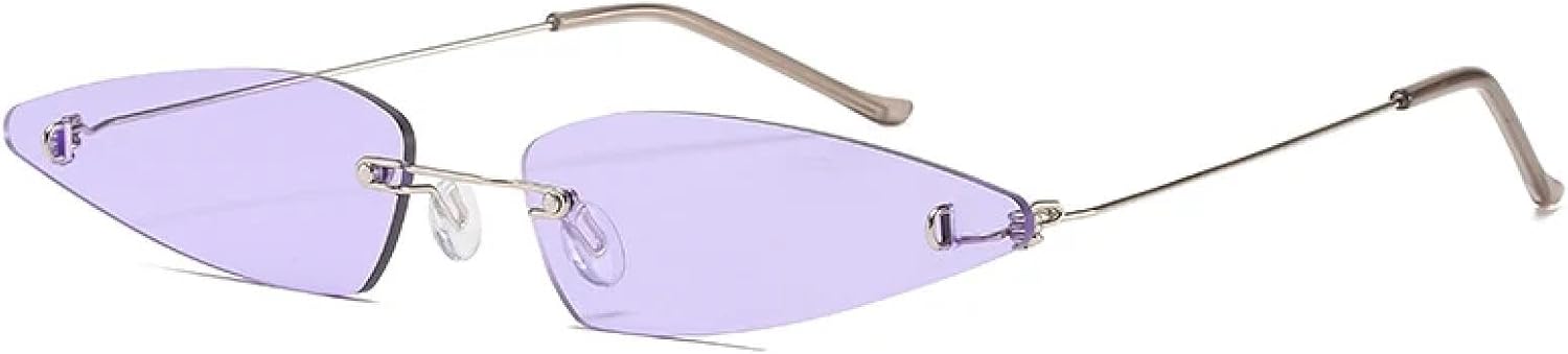 

Модные маленькие солнцезащитные очки без оправы для женщин и мужчин, ретро-очки с металлическим корпусом, для путешествий и вождения, защита от УФ-излучения UV400 TKKTLLT, Silver Purple