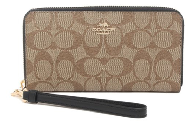 

COACH Кожаный клатч-кошелёк с молнией вокруг в черно-бежевом монохромном дизайне