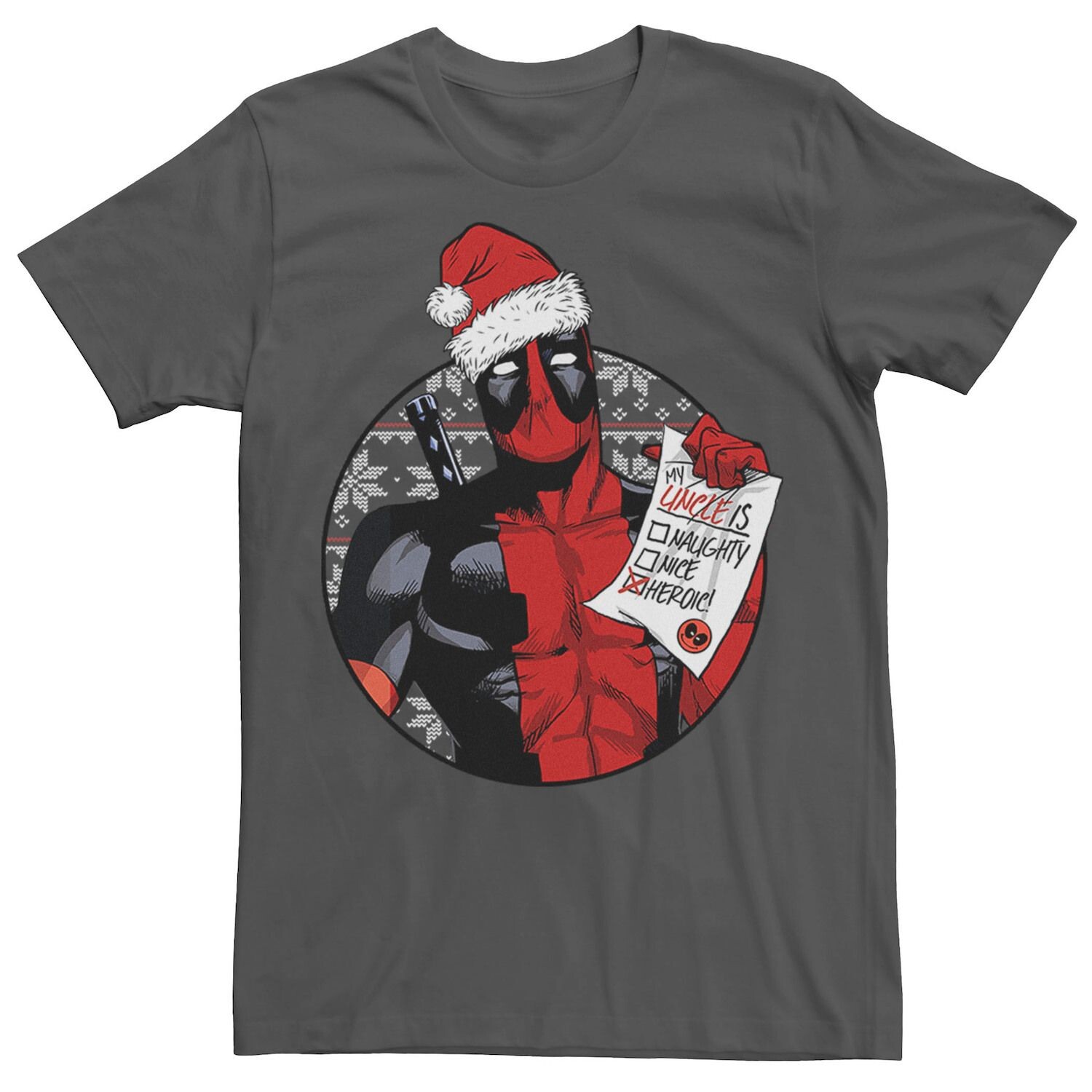 

Мужская рождественская футболка Marvel Deadpool List Uncle Is Heroic Licensed Character