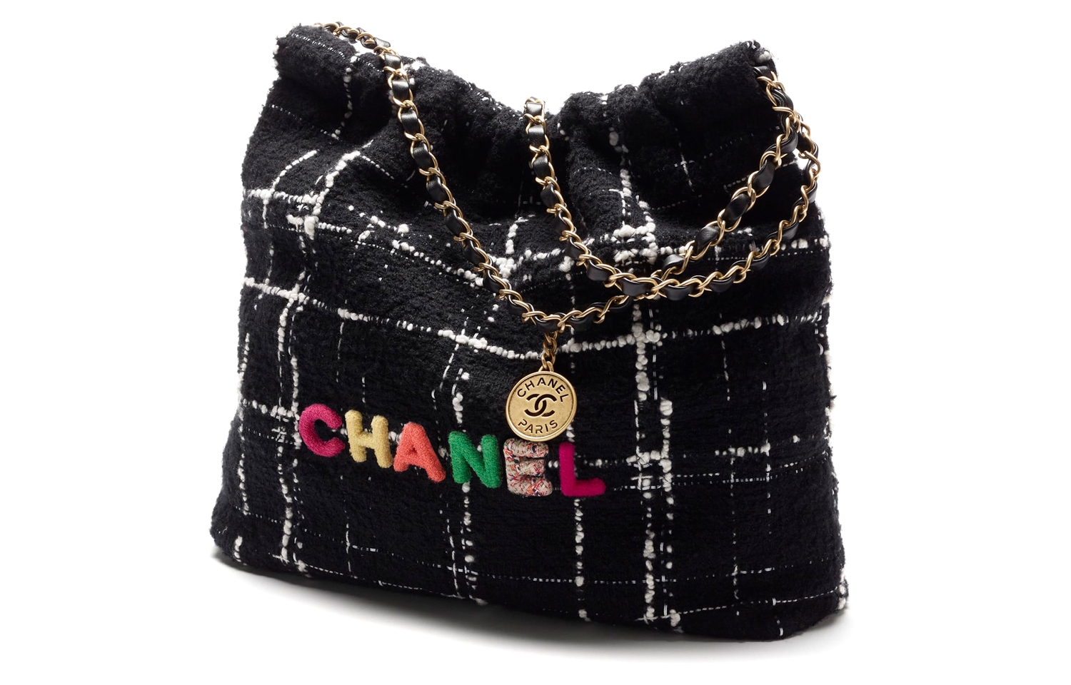 CHANEL Шерстяная твидовая мягкая шерстяная сумка, наплечная сумка Medium Women's Black & White — фото 3