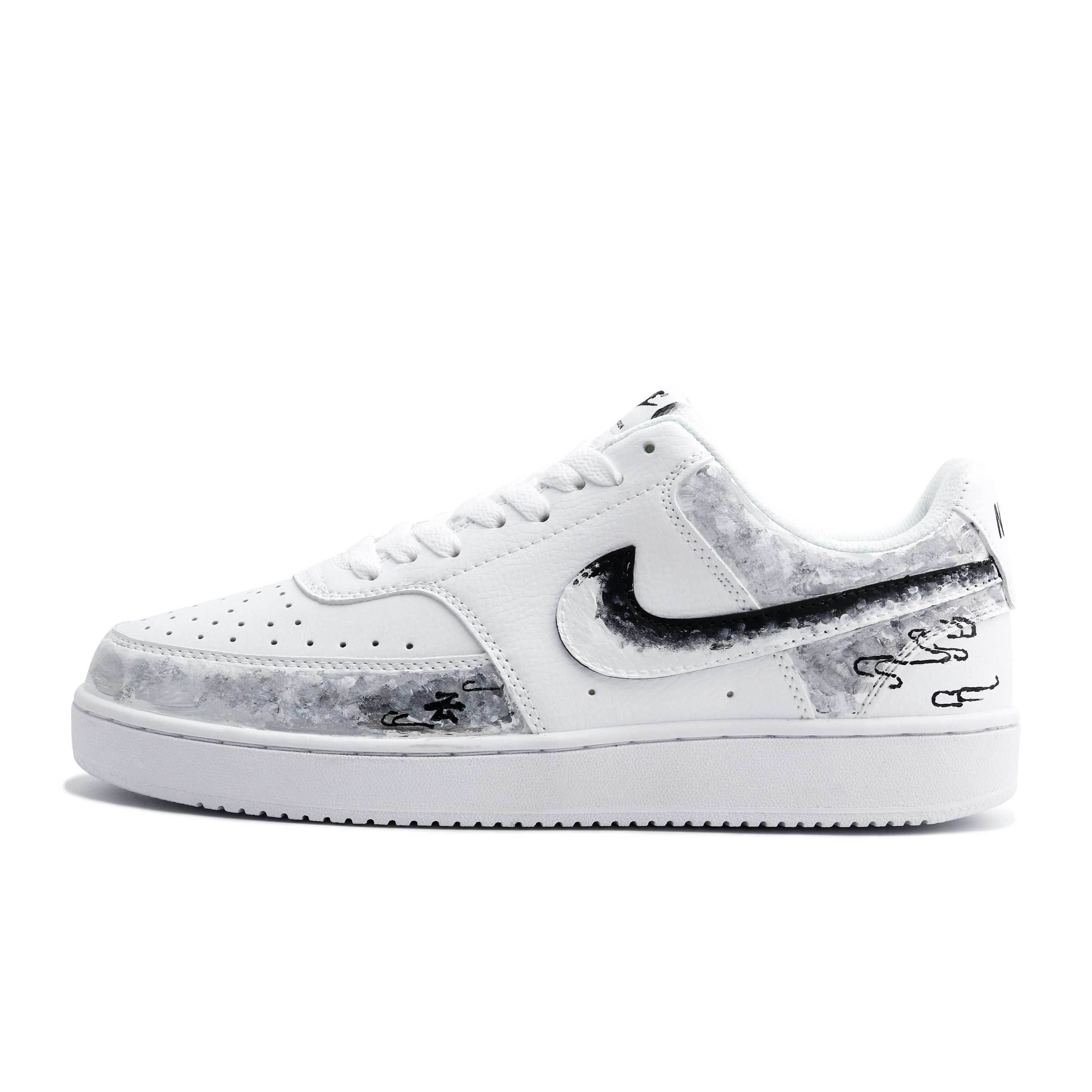 

Nike Кроссовки Court Vision 1 Ink Shadow Graffiti устойчивые к истиранию низкие для скейтбординга унисекс черно-бело-серые, цвет Black White Gray