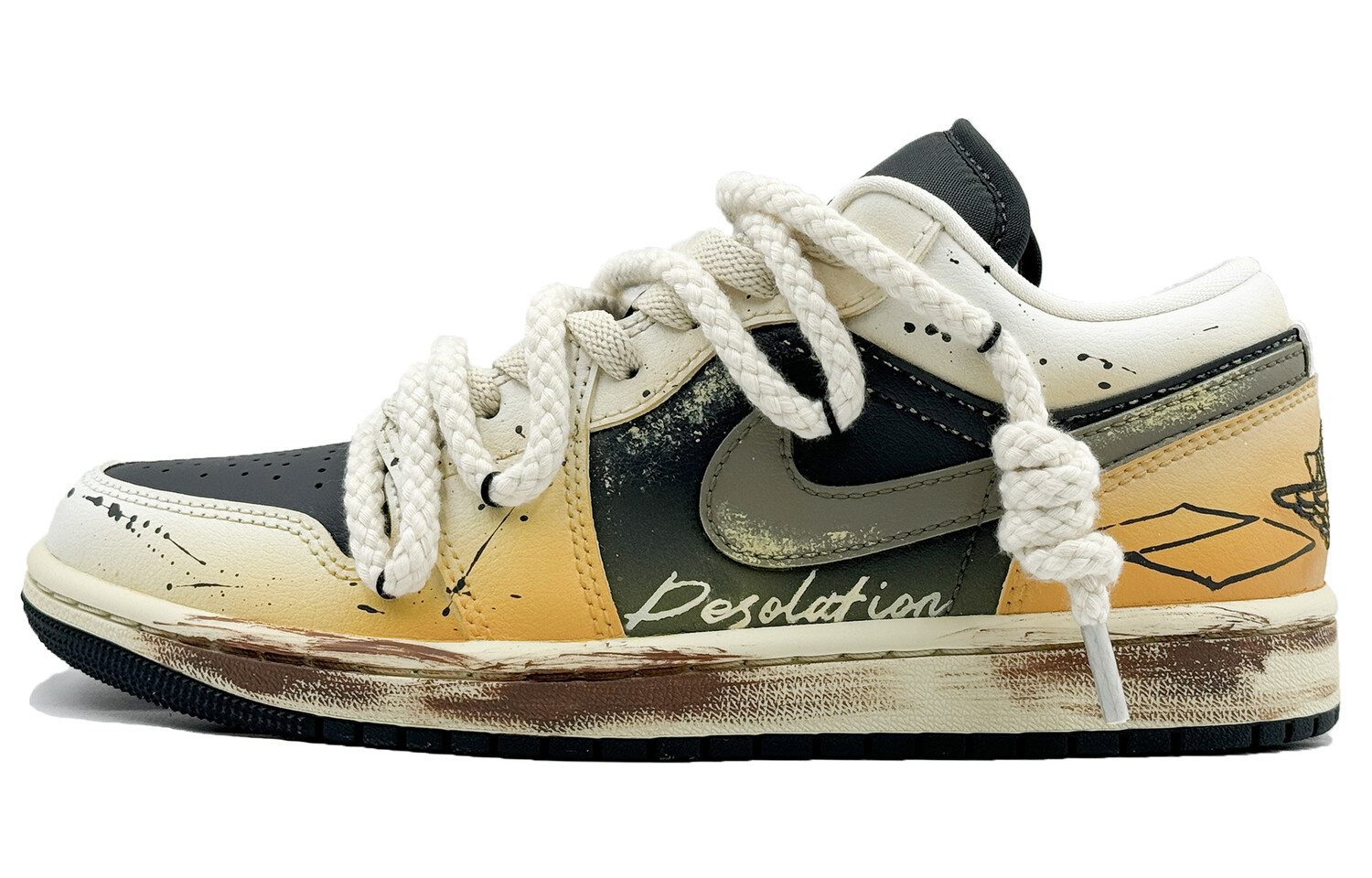

Кроссовки Air Jordan 1 Vintage Basketball Shoes Women's Low-top Yellow, черный/желтый