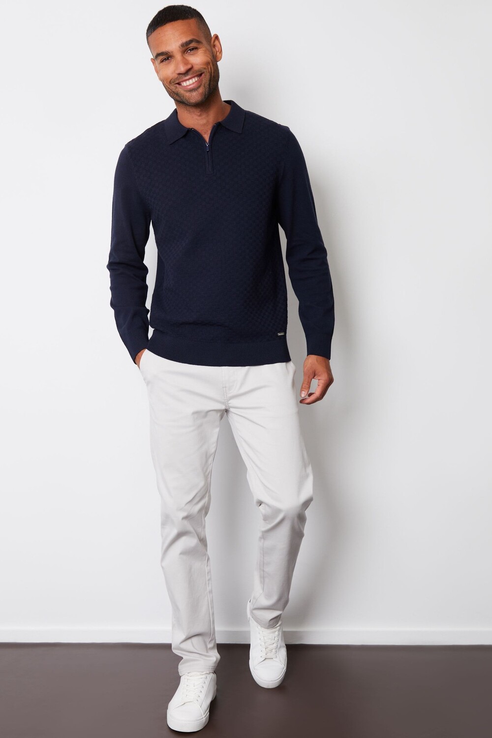 

Трикотажный джемпер поло с длинными рукавами и застежкой молнией на четверть длины Threadbare, синий