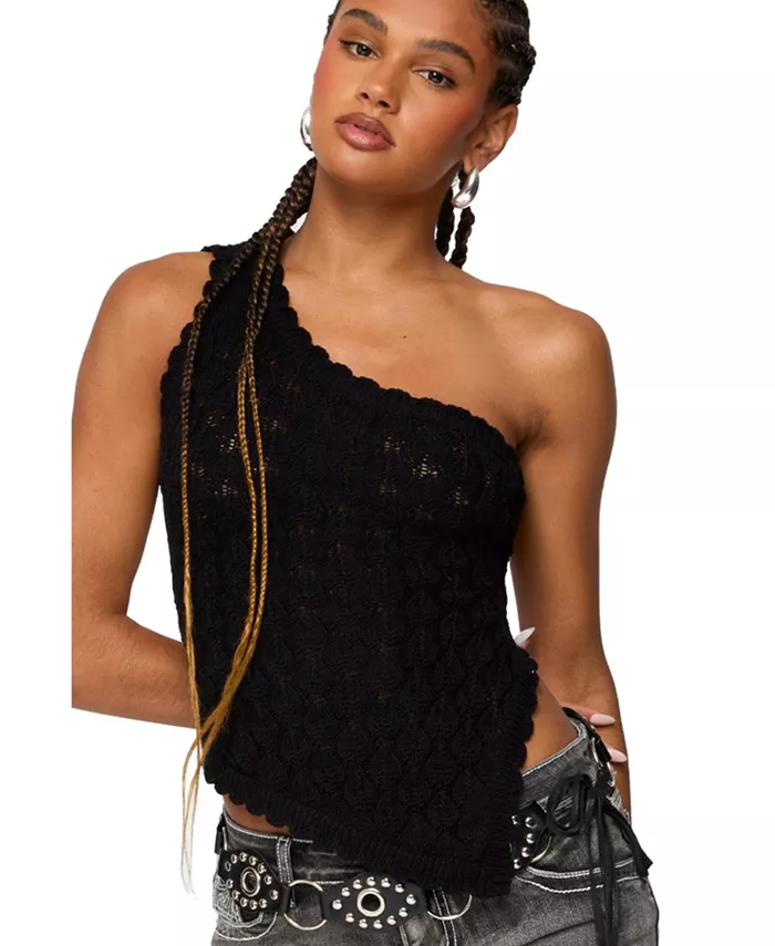 

Женский асимметричный вязаный топ Codi с открытой спиной Edikted, черный