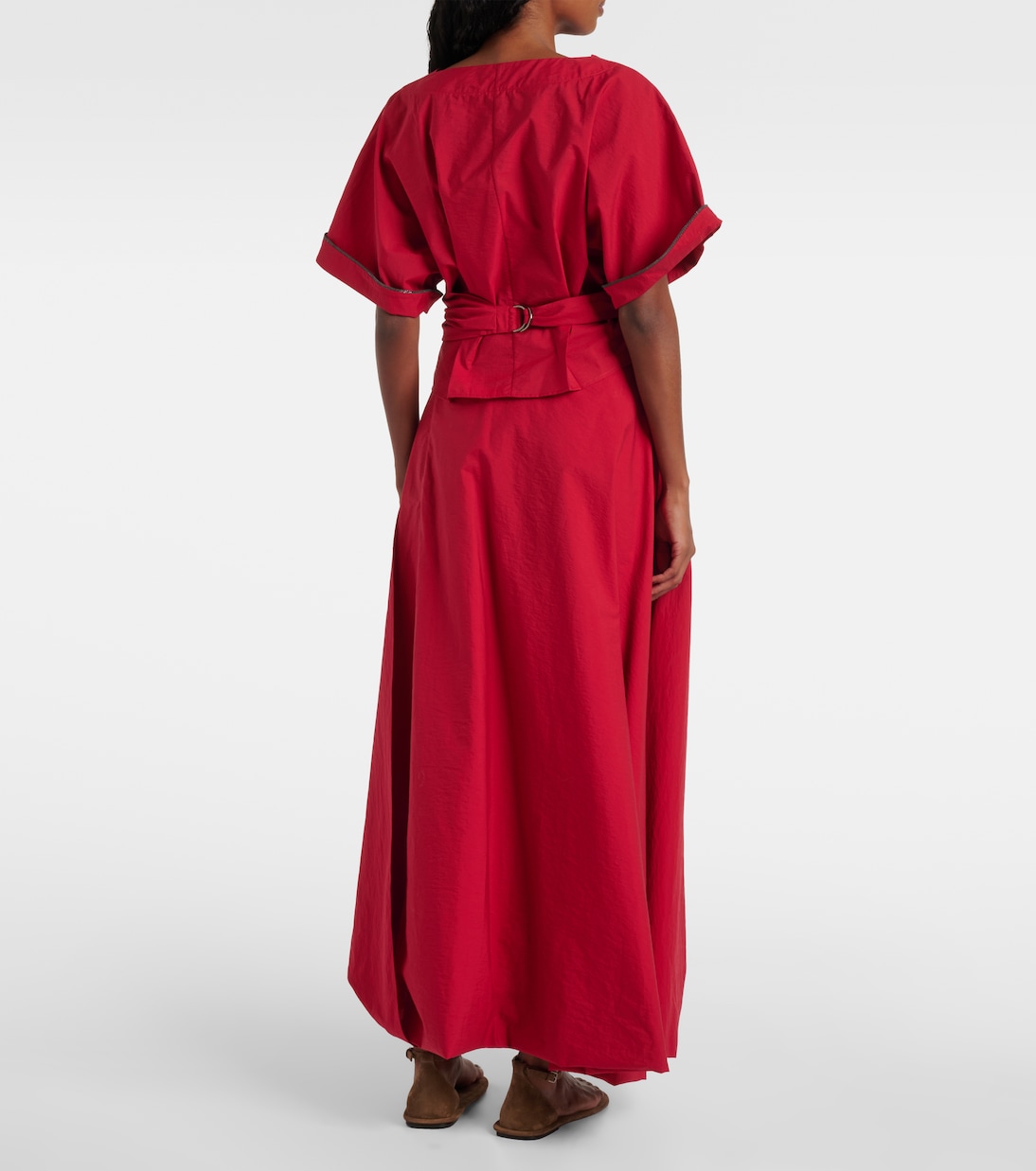 Блузка из смесовой хлопковой ткани Brunello Cucinelli, Rosso Papavero — фото 3