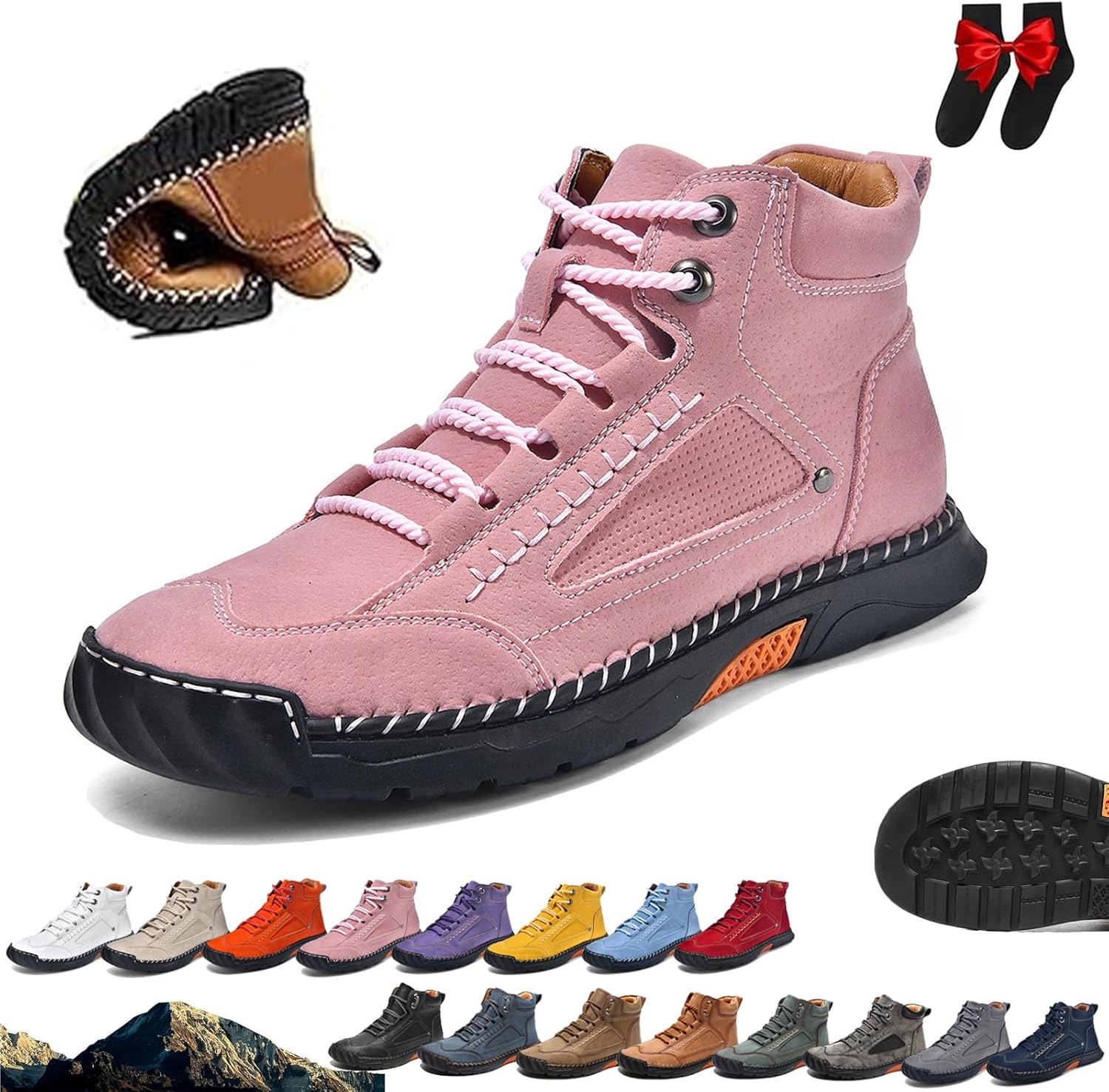 

Мужские ортопедические кожаные ботинки без шнурков Ghtrhsb, розовый