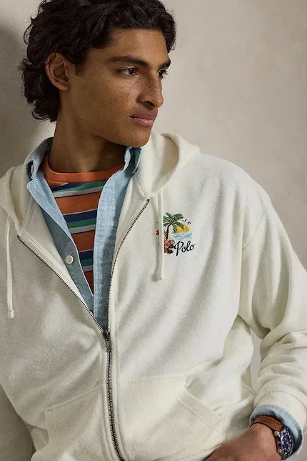 Бежевая толстовка на молнии с капюшоном Polo Ralph Lauren — фото 4