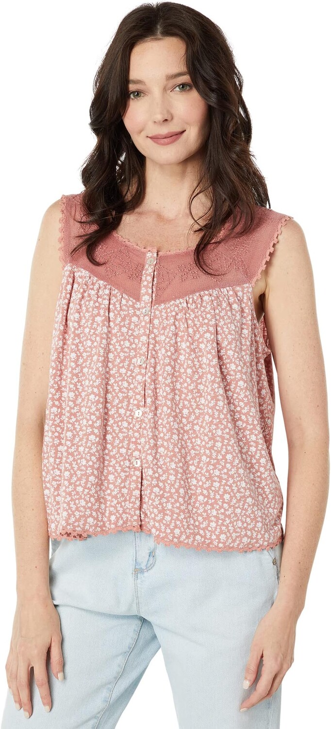 

Топ Lucky Brand Printed Geo Embroidered Tank, цвет Brown Multi