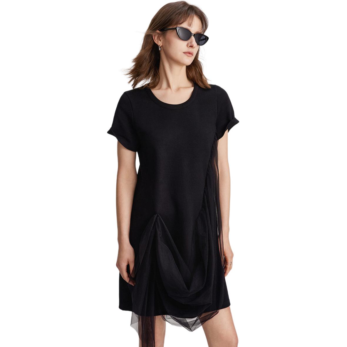 

ELLE Летнее черное платье с коротким рукавом