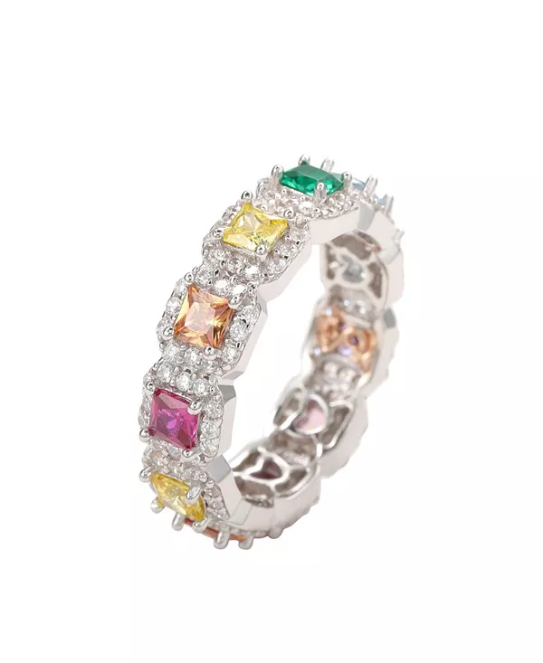 

Кольцо вечности из стерлингового серебра с радужными кубическими цирконами огранки «принцесса» Suzy Levian New York, rainbow