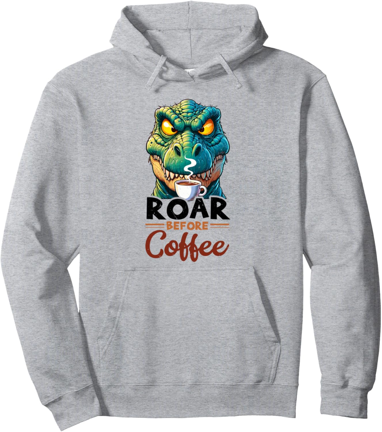 

Худи с изображением сердитого динозавра Трекса и надписью Кофе Grumpy Trex Coffee Hate Mornings Bad Mood, серый