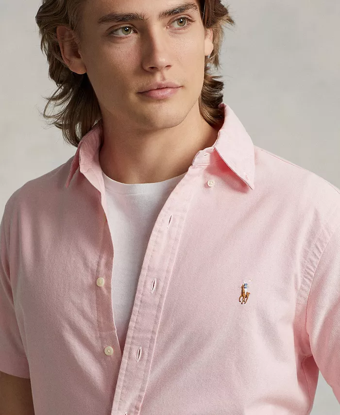Мужская классическая короткорукавная рубашка Oxford Polo Ralph Lauren, розовый — фото 3