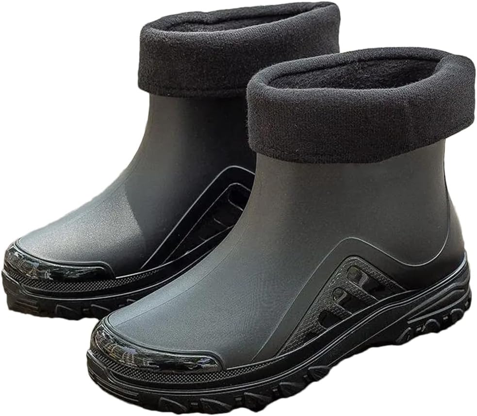 

Мужские водонепроницаемые нескользящие обувь Wjnvfioo для улицы, модная износостойкая обувь, зимние короткие теплые хлопковые дождевые ботинки, черный