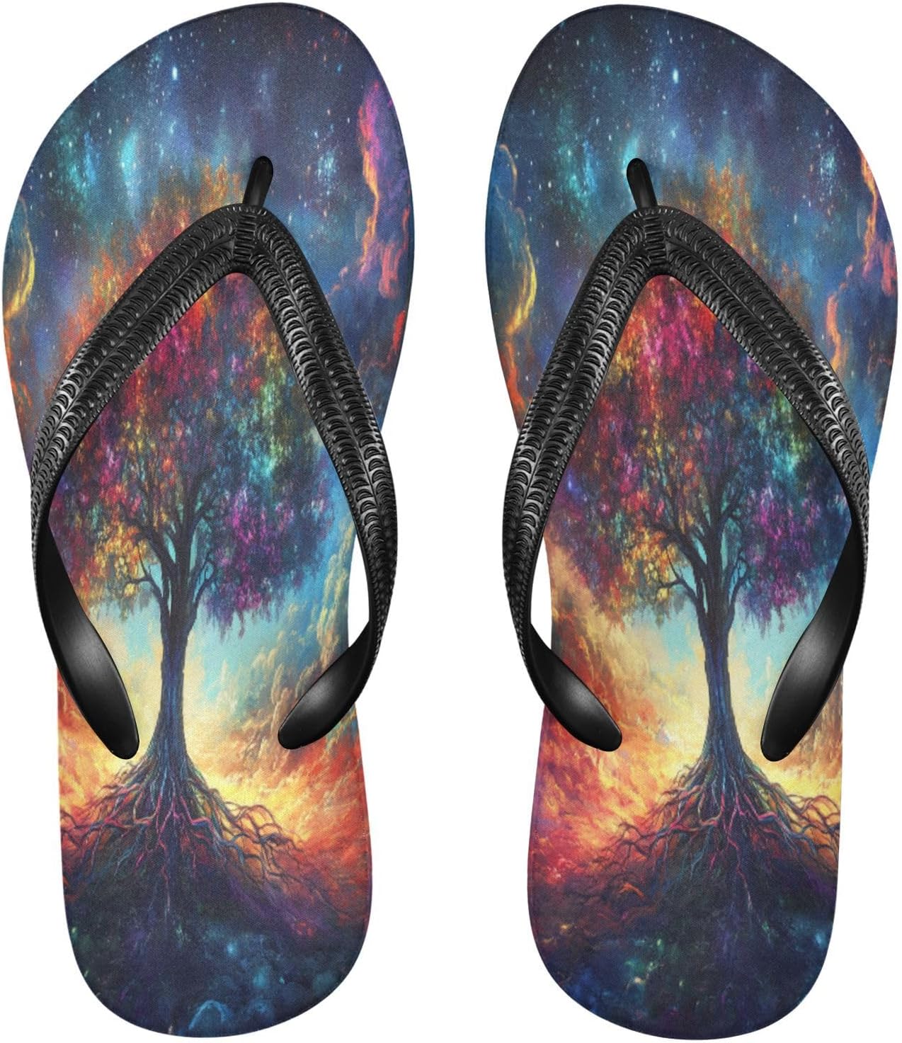 

Цветные космические пляжные шлепанцы в виде дерева, резиновые нескользящие летние тапочки для прогулок, мужские и женские Sinestour, Colorful Cosmic Tree