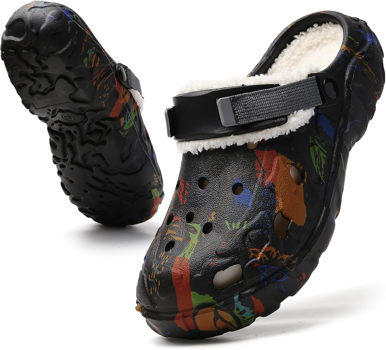 

Мужские флисовые клоги CERYTHRINA с подкладкой из меха, теплые зимние садовые туфли, уютные домашние и нескользящие мюли, зимние пушистые тапочки для прогулок с собакой, кемпинга и покупок, черный