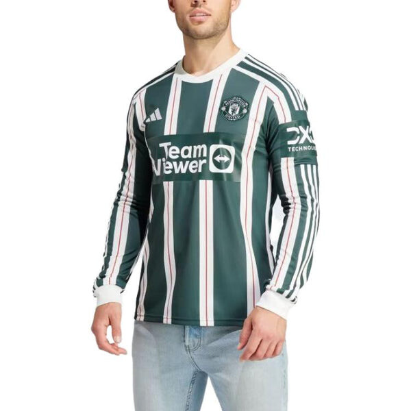 Футболка manchester united 23 24 выездная футболка с длинным рукавом Adidas, зеленый — фото 4