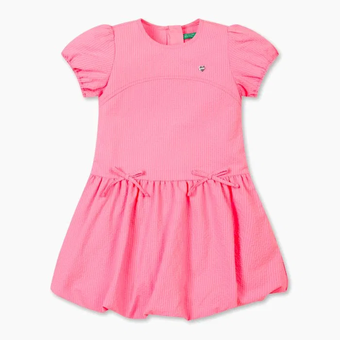 Детское платье-баллон из сирсакера розового цвета от Benetton Kids — фото 2