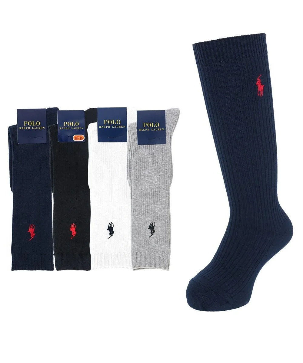 Детские высокие носки POLO One Point в рубчик Polo Ralph Lauren, 90. White