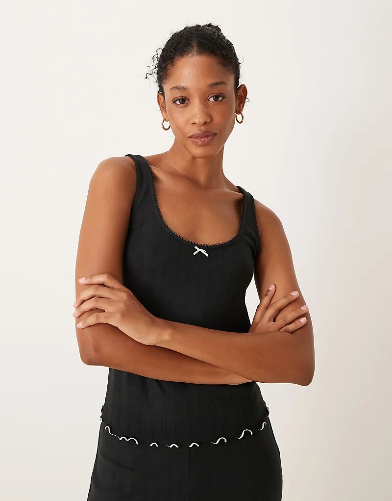 

Пижамный топ Abercrombie & Fitch с оборками по подолу, черный, коорд.