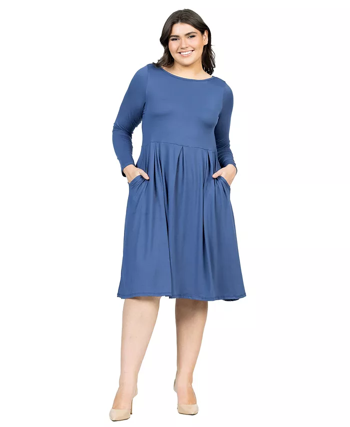 

Платье миди с длинным рукавом и расклешенной юбкой Plus Size 24seven Comfort Apparel, синий