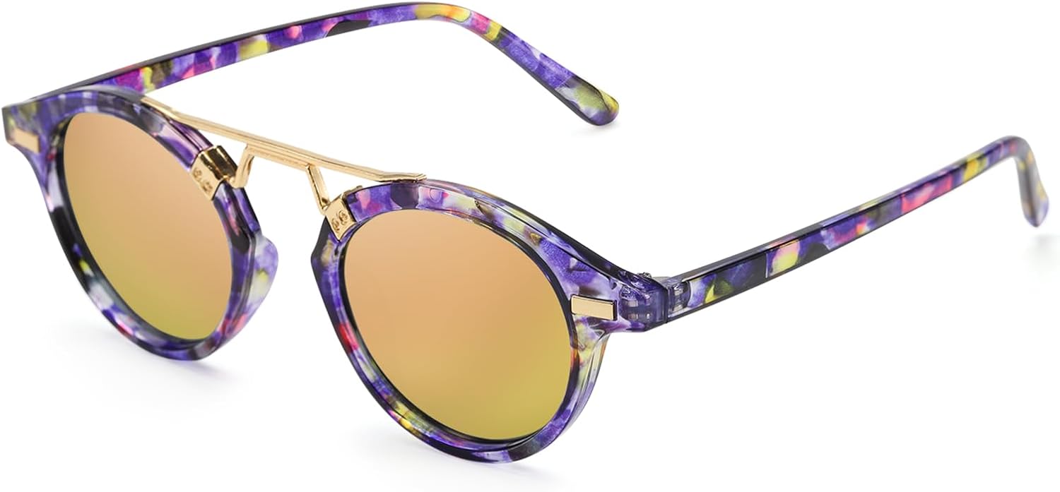 

Солнцезащитные очки SODQW для женщин, маленькие, с защитой от УФ-излучения, круглые, в стиле ретро, ​​с двойной перемычкой, не спутываются. Модные женские очки, A05- Tortoise/Gradual Grey Pink