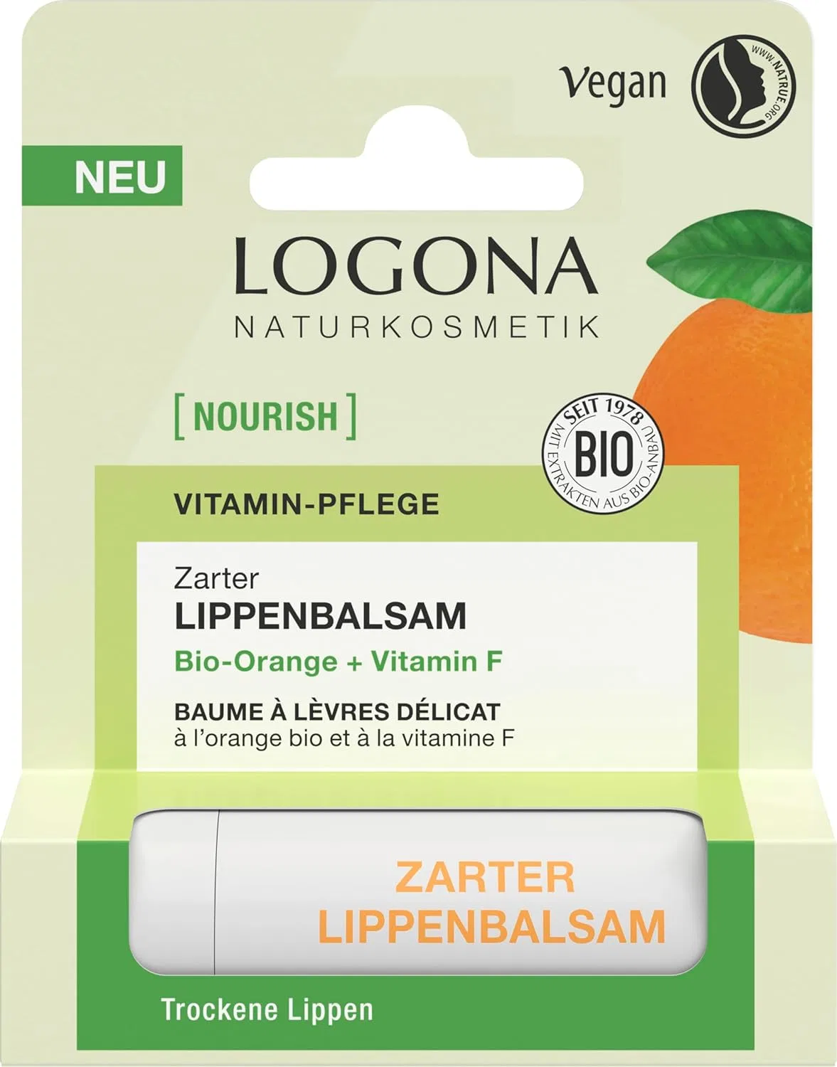 Бальзам для губ LOGONA Naturkosmetik NOURISH с органическим апельсином, 4.6 г Logona