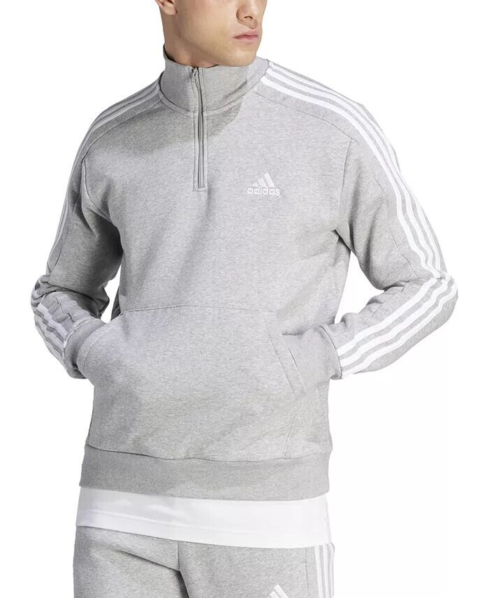 

Мужской флисовый свитшот с 3 полосками Essentials и молнией до четверти adidas, серый