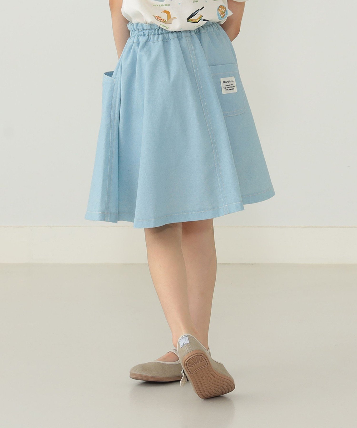 Короткая двойная юбка BEAMS mini / Big Pocket (90~150 см), DENIM