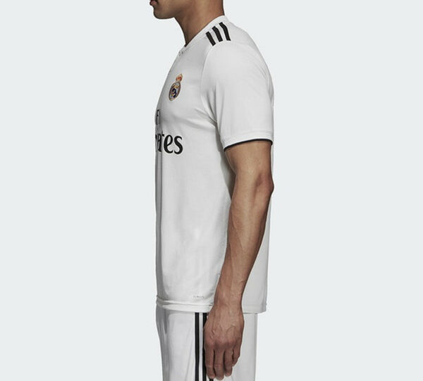 Футболка real madrid 18 19 сезон fan edition home алфавит логотип полоса спорт футбол короткий рукав майка Adidas, белый — фото 4