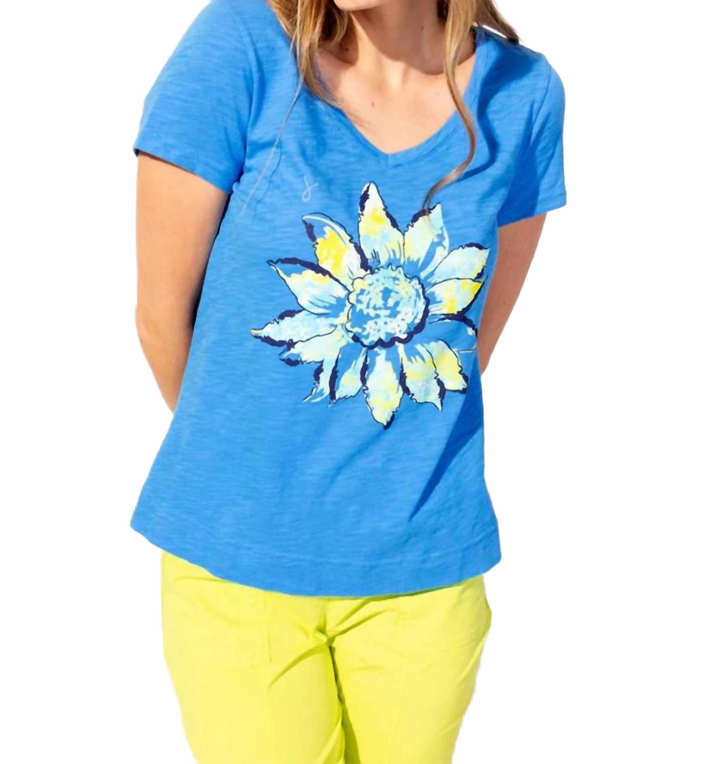 

Футболка Destination Tees с V-образным вырезом "Подсолнух" в цвете Riviera Escape, Riviera