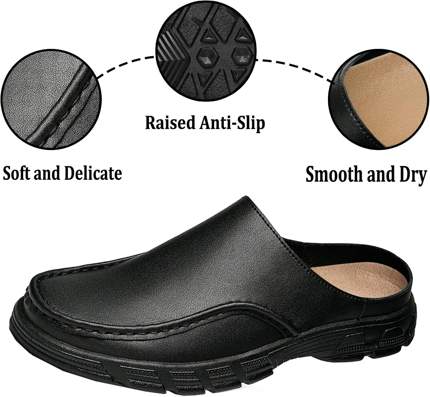 

Мужские туфли-мулы из натуральной кожи с протекторной подошвой, удобные, с широким круглым носком, мягкой подошвой, не скользящие, на платформе, повседневные сандалии для офиса и прогулок NEJKG, черный