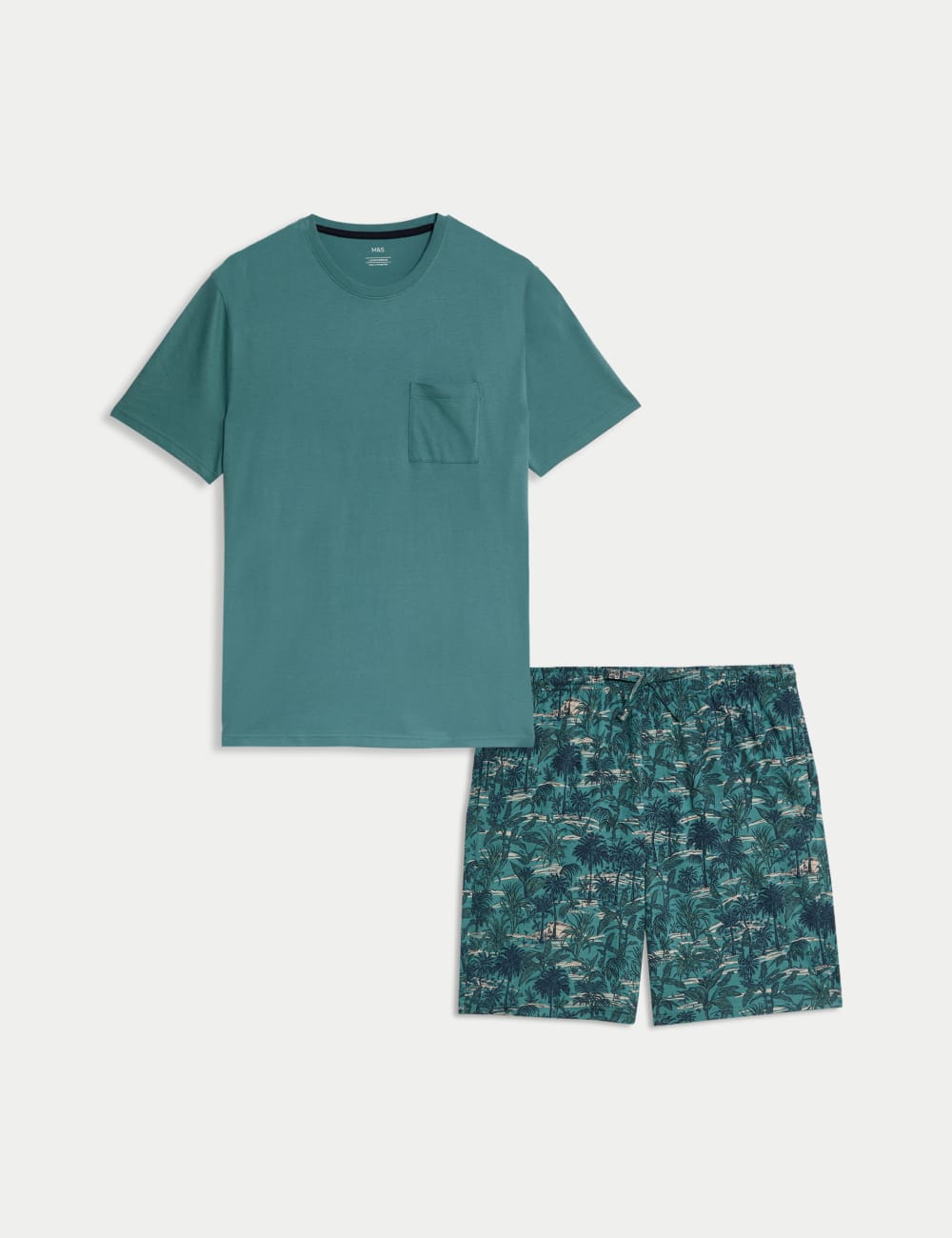 

Пижамный комплект из чистого хлопка с пальмовым принтом Marks & Spencer, цвет Teal mix