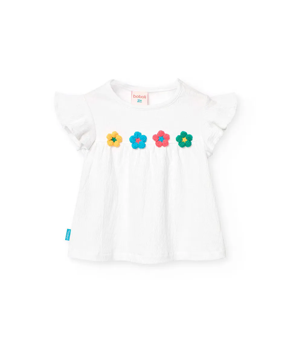 

Футболка для девочки с оборками и круглым вырезом Boboli, белый