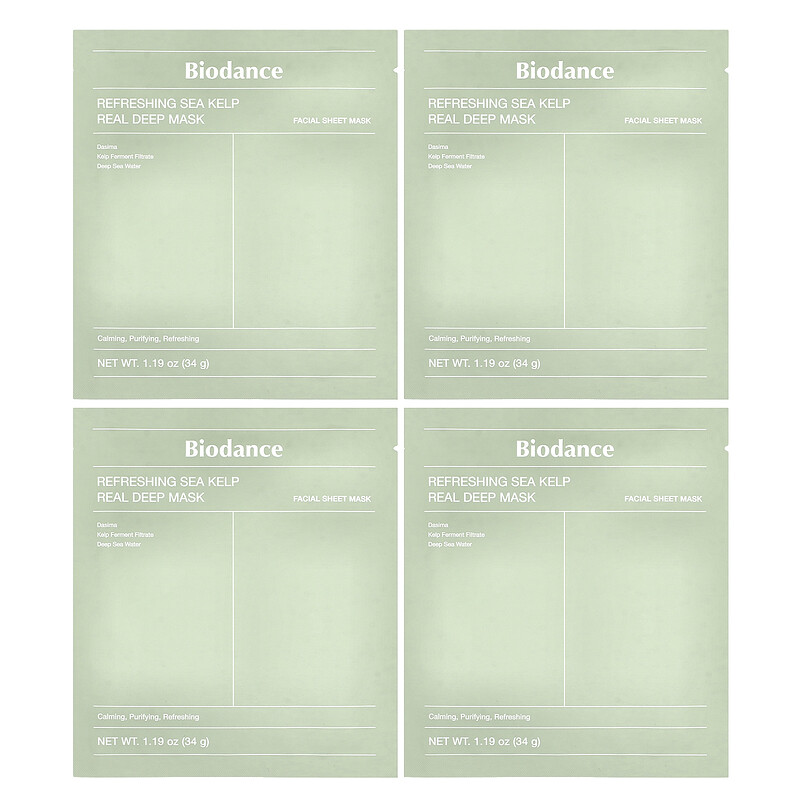 

Biodance, Освежающая маска из морских водорослей Real Deep Beauty, 4 шт., 34 г (1,19 унции)