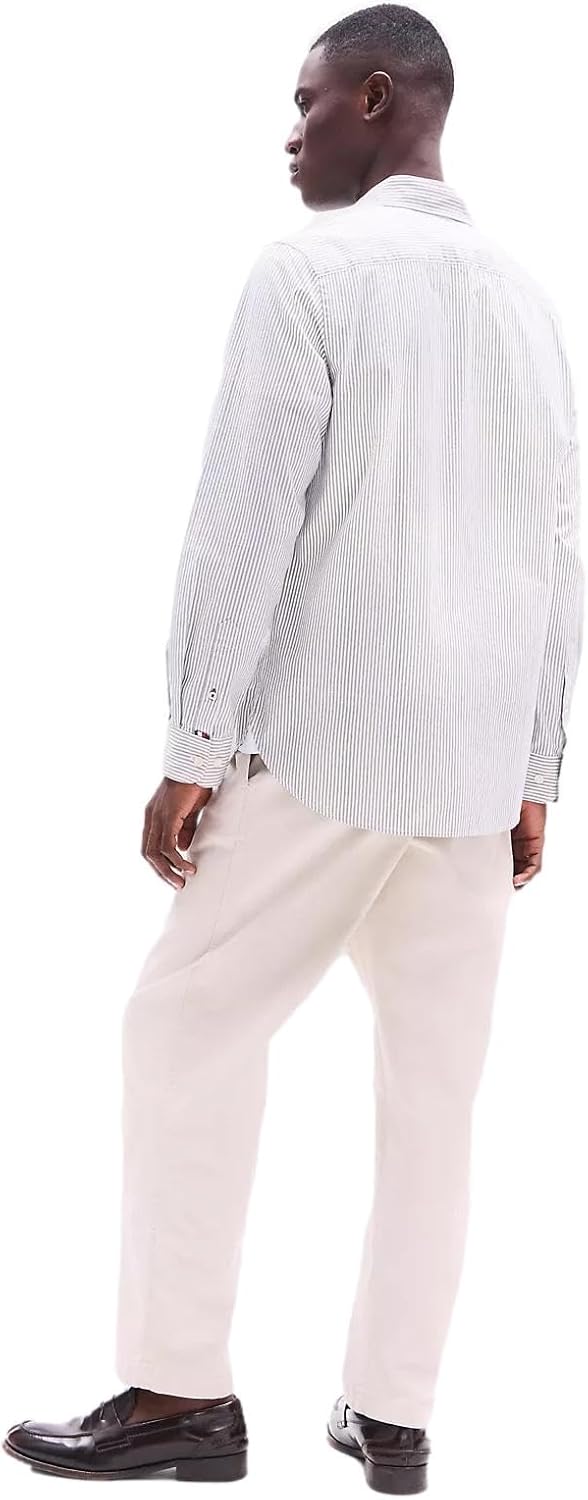 Рубашка Tommy Hilfiger Signature Long Sleeve Casual Button Down, хаки с серо-коричневым подтоном/полоска — фото 4