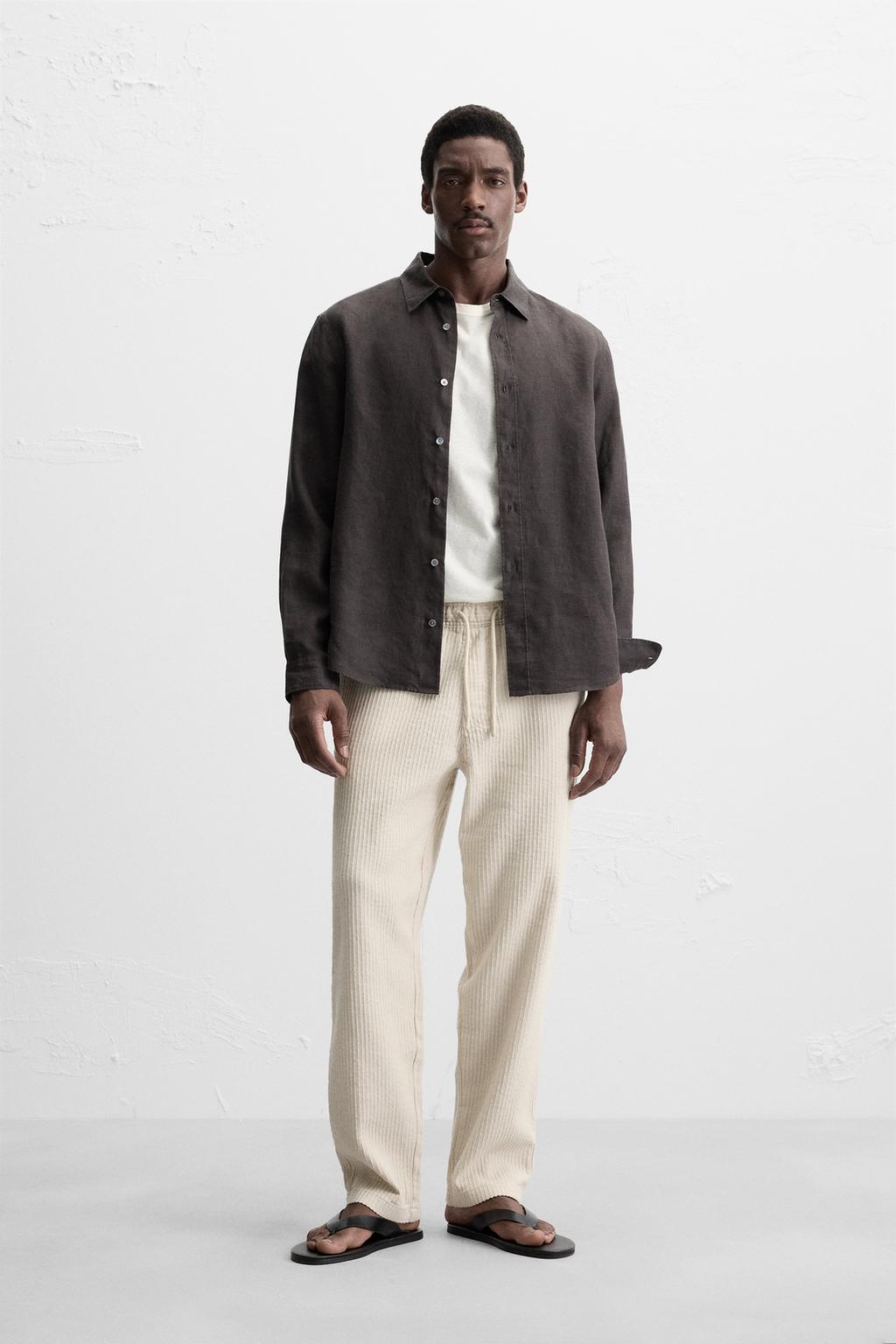 

Жаккардовые брюки в полоску ZARA, экрю