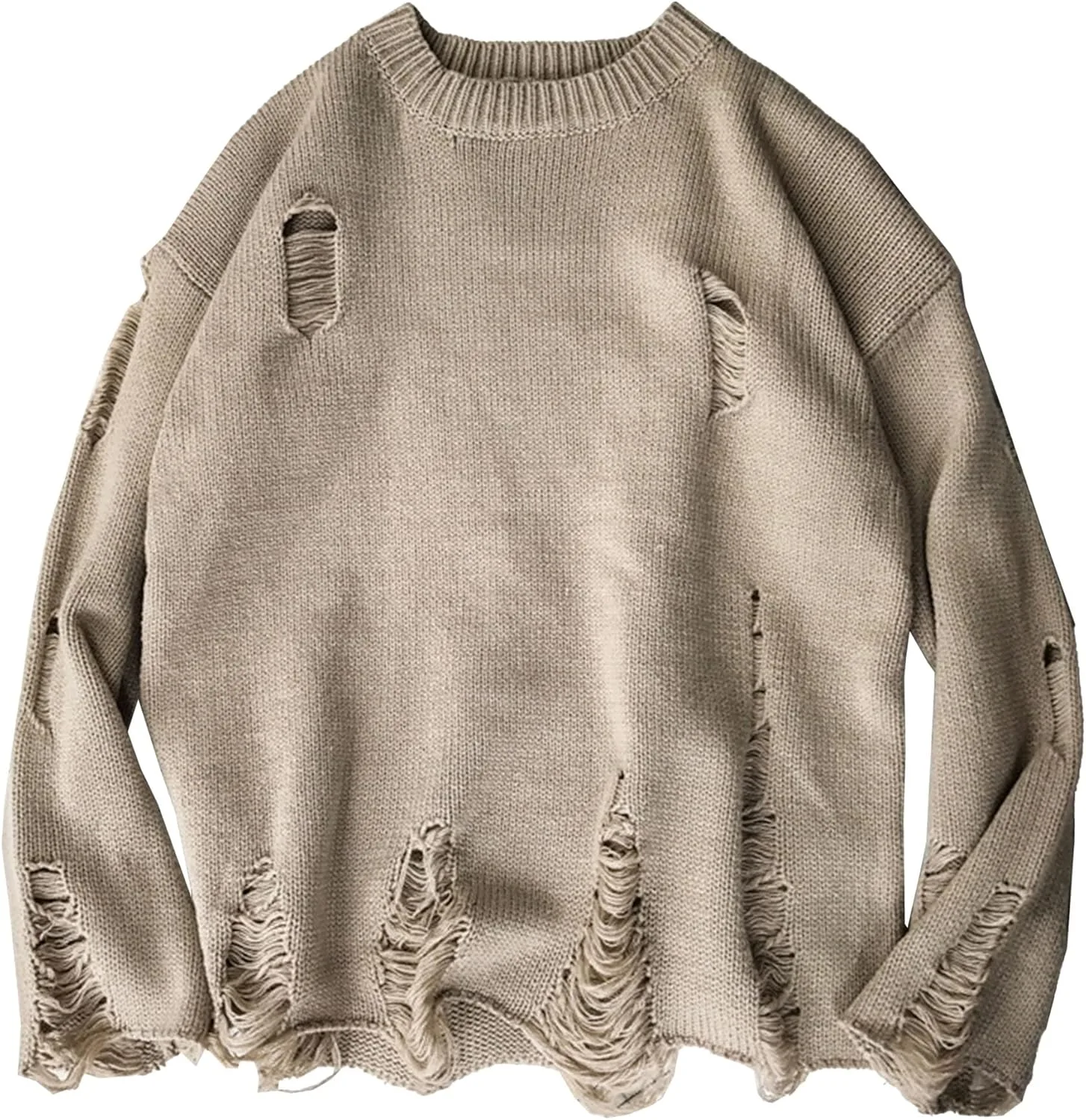 

Мужской свитер с потертостями, длинный рукав, круглый вырез, винтажный SWJGLITTR