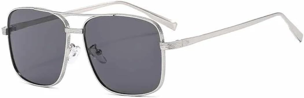 

Классические большие квадратные солнцезащитные очки с металлической двойной перемычкой для женщин и мужчин, для активного отдыха и защиты от УФ-излучения UV400 TVTBBVV, Silver Gray