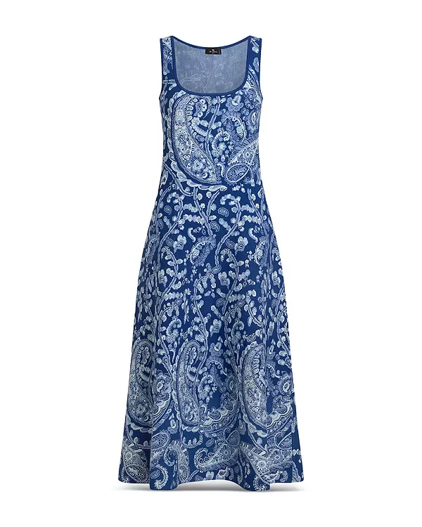 Вязаное платье миди с вырезом-лодочкой Etro, Multi/Blue