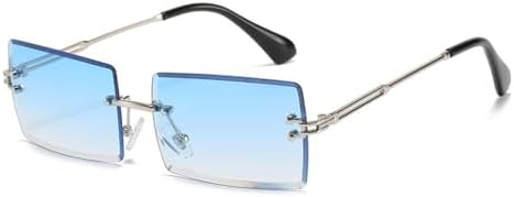 

Модные прямоугольные солнцезащитные очки без оправы для женщин, солнцезащитные очки с градиентным переходом для мужчин, защита от УФ-излучения UV400 MTZJH, Silver Blue