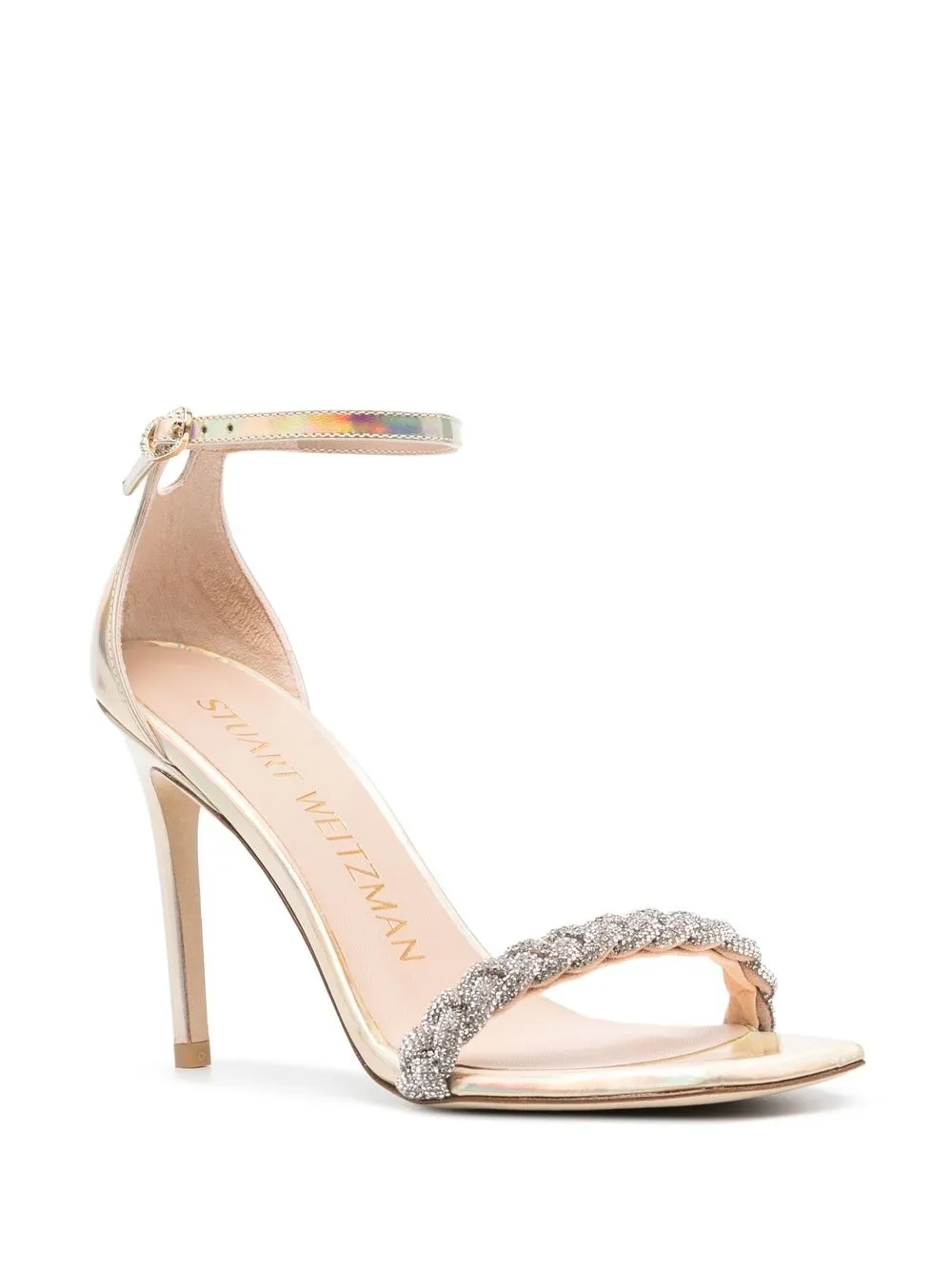 Босоножки с голографическим эффектом и кристаллами Stuart Weitzman, золотой — фото 2