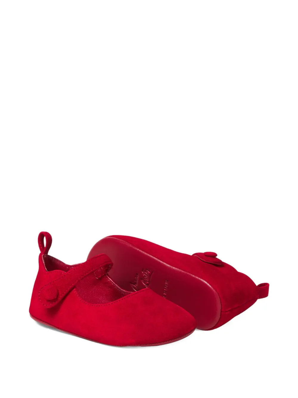 Замшевые пинетки с ремешком Christian Louboutin Kids, красный — фото 4