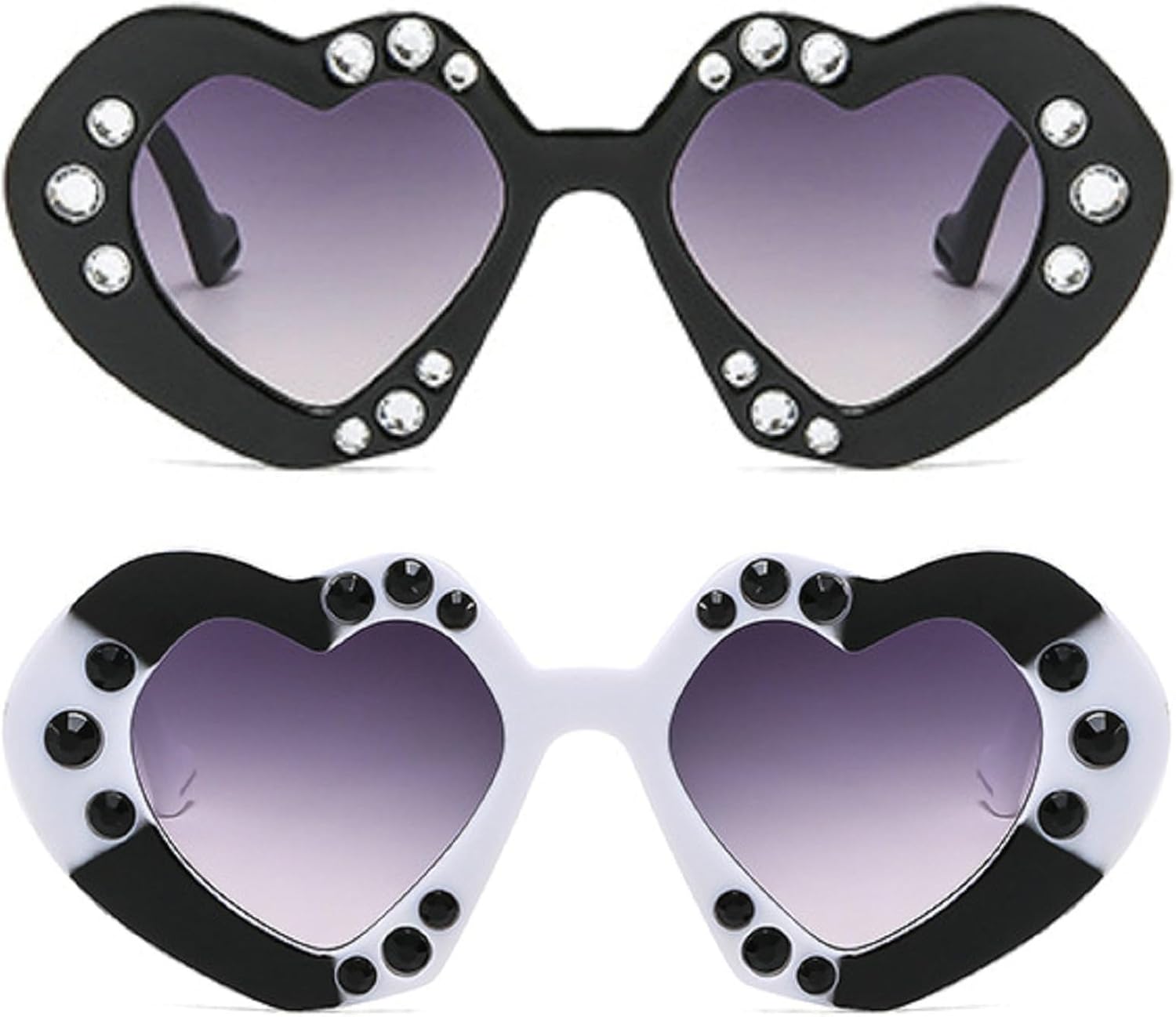 

Солнцезащитные очки в форме сердца с бриллиантами для женщин, милые, блестящие, со стразами, в форме сердца, идеально подходят для вечеринок и фестивалей mincl, 2pcs-black&white