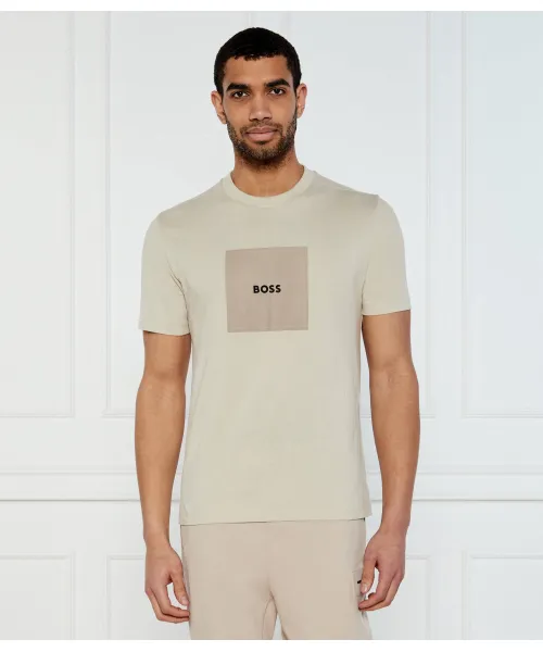 

Футболка с логотипом в рубчик Regular fit Boss Green, бежевый