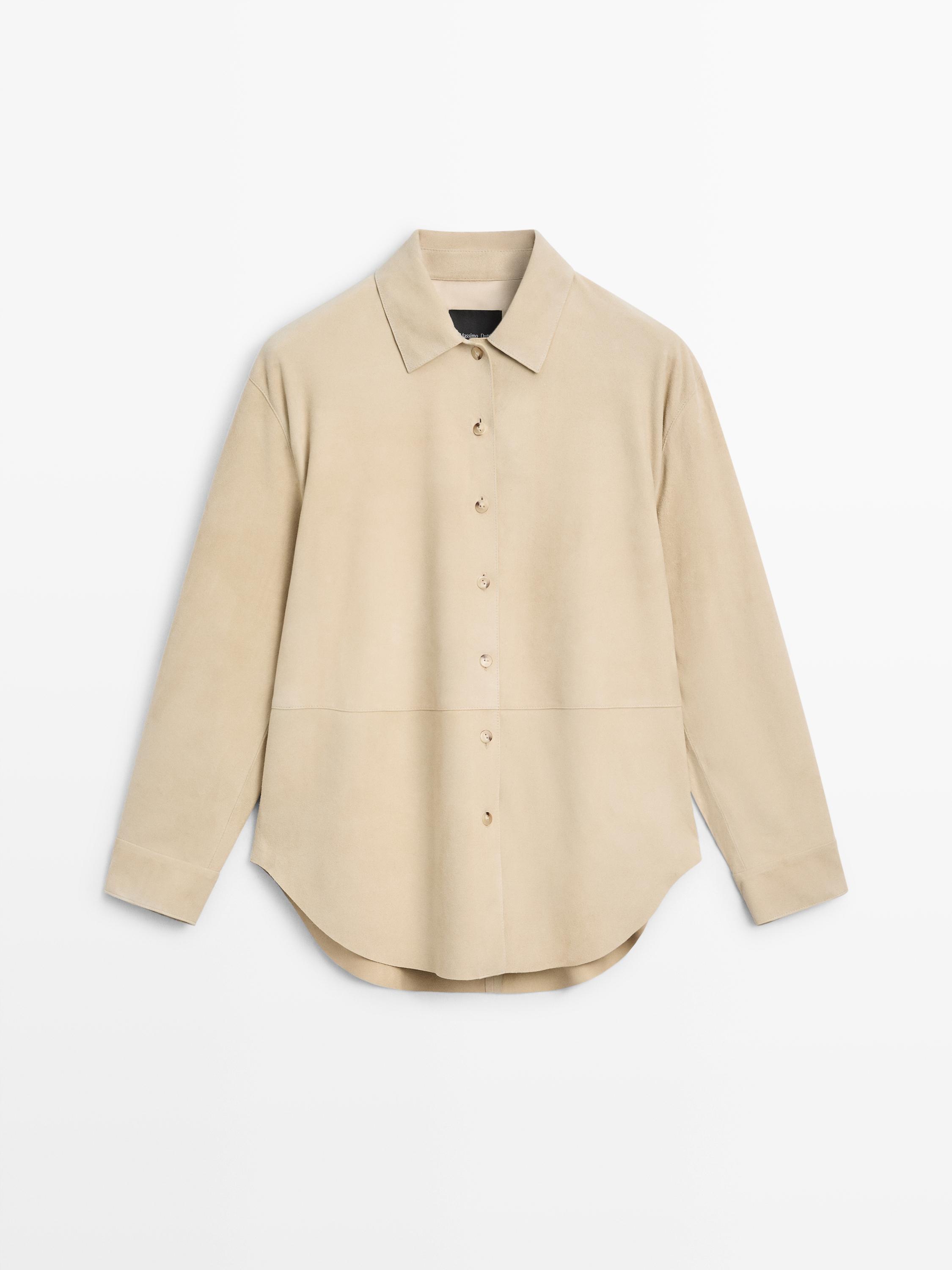 Замшевая кожаная рубашка Massimo Dutti, sand — фото 2
