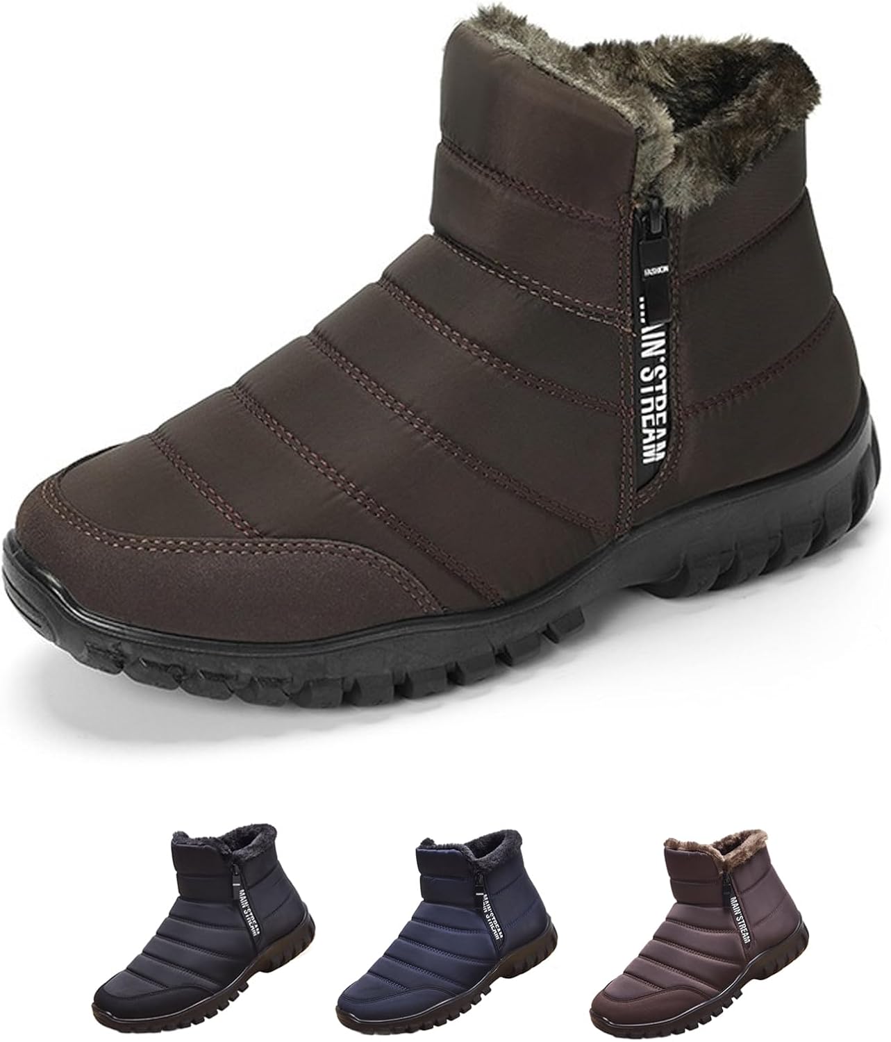 

Мужские зимние ботинки Snow Boots водонепроницаемые с утеплителем, на меху, теплые ботинки до щиколотки с молнией, зимние ботинки на каждый день Generic, Coffee