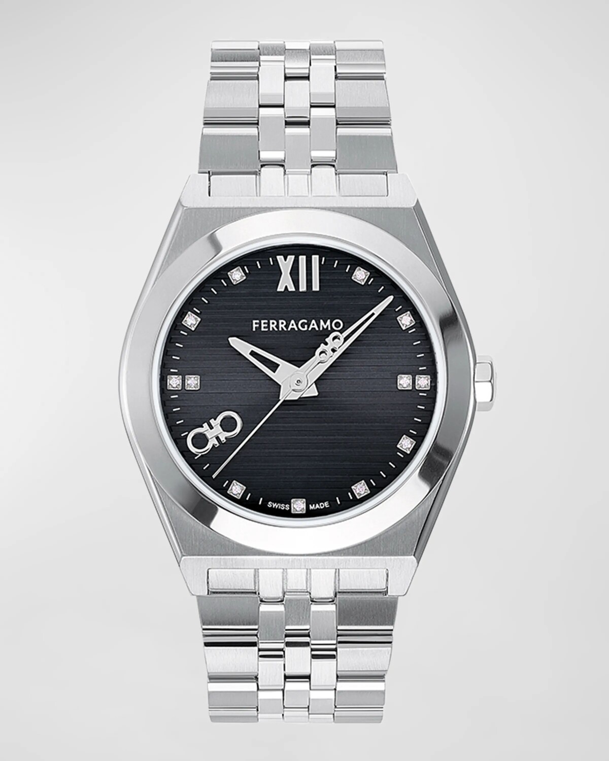 

Мужские часы-браслет Vega New с бриллиантами, 40 мм Ferragamo, цвет Black Silver