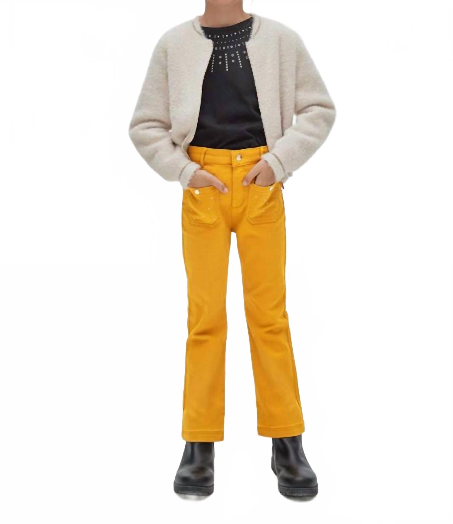 

Брюки-клеш с карманами-заклепками горчичного цвета Mayoral, горчичный